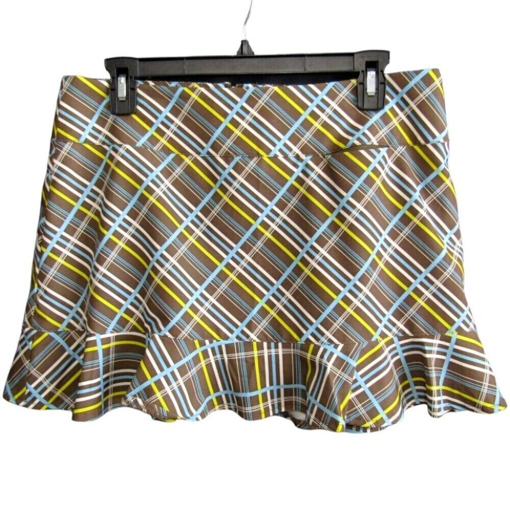Jofit 4 All Brown  Blue Green Plaid Skort Size 8 Skirt Golf Tennis Pickleball